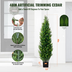 VEVOR Artificial Cedar Topiary Tree, 48 inch Tall (2 Pieces), with Extra Leaves & Pot Faux Evergreen Fake Pine Cypress