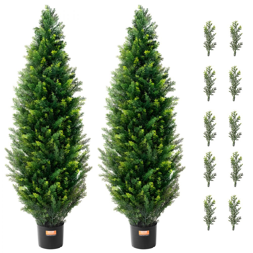 VEVOR Artificial Cedar Topiary Tree, 48 inch Tall (2 Pieces), with Extra Leaves & Pot Faux Evergreen Fake Pine Cypress