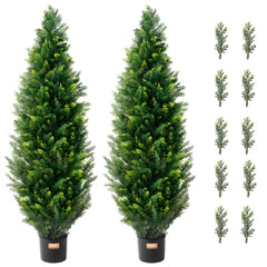 VEVOR Artificial Cedar Topiary Tree, 48 inch Tall (2 Pieces), with Extra Leaves & Pot Faux Evergreen Fake Pine Cypress