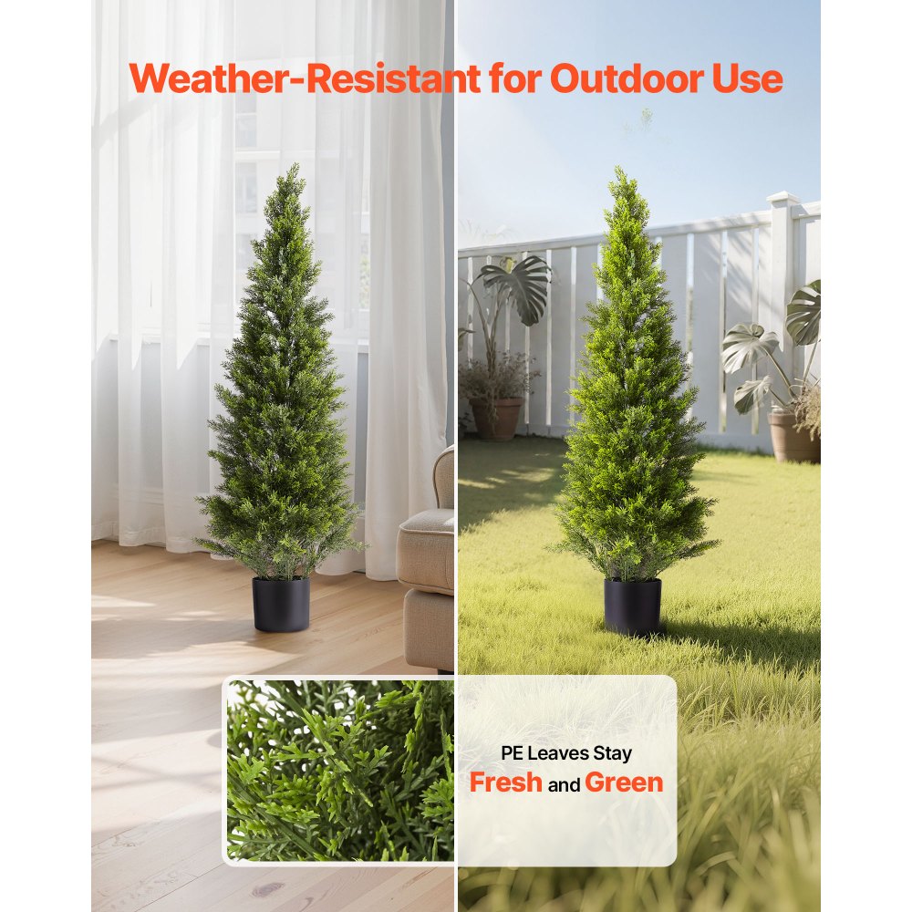 VEVOR Artificial Topiary Cedar Trees, 48 inch 2 Set Faux Pine Shrubs Plants, Fake Silk Tree Look Real, Easy Assembly