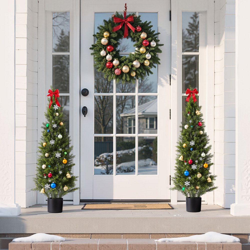 VEVOR Artificial Topiary Cedar Trees, 48 inch 2 Set Faux Pine Shrubs Plants, Fake Silk Tree Look Real, Easy Assembly