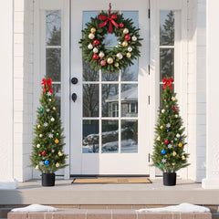 VEVOR Artificial Topiary Cedar Trees, 48 inch 2 Set Faux Pine Shrubs Plants, Fake Silk Tree Look Real, Easy Assembly