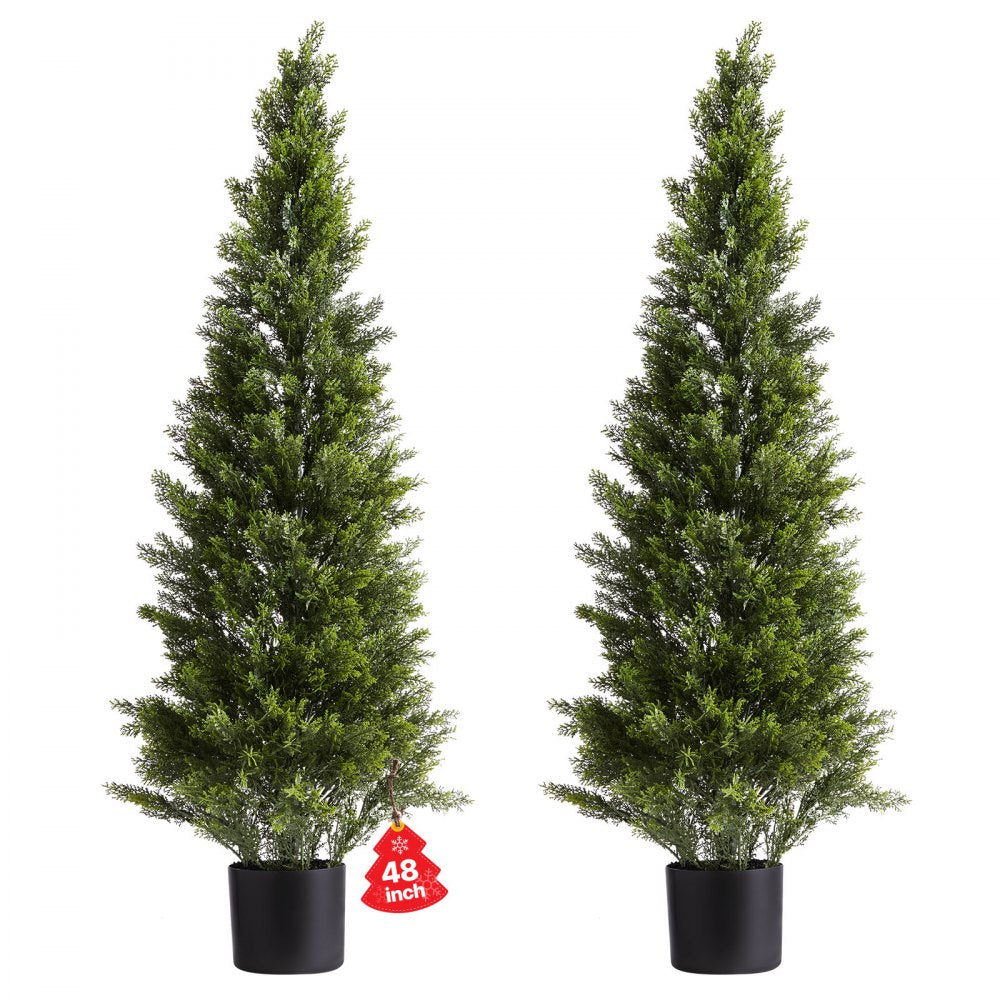 VEVOR Artificial Topiary Cedar Trees, 48 inch 2 Set Faux Pine Shrubs Plants, Fake Silk Tree Look Real, Easy Assembly