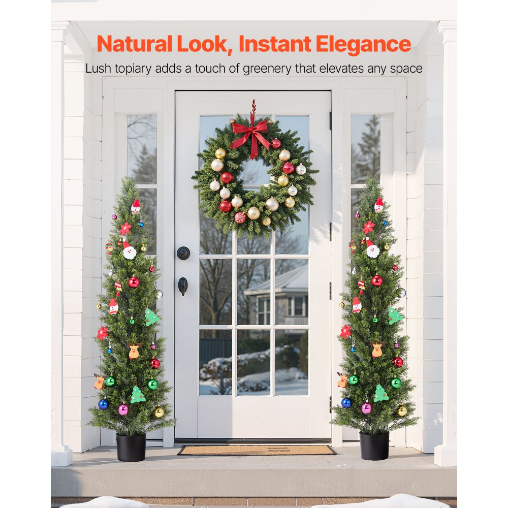 VEVOR Artificial Topiary Cedar Trees, 60 inch 2 Set Faux Pine Shrubs Plants, Fake Silk Tree Look Real, Easy Assembly