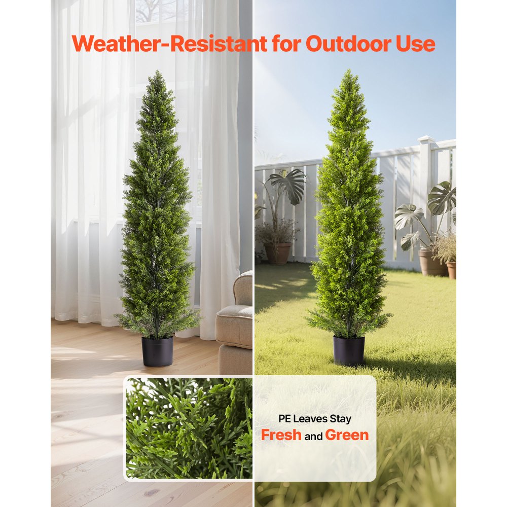 VEVOR Artificial Topiary Cedar Trees, 60 inch 2 Set Faux Pine Shrubs Plants, Fake Silk Tree Look Real, Easy Assembly