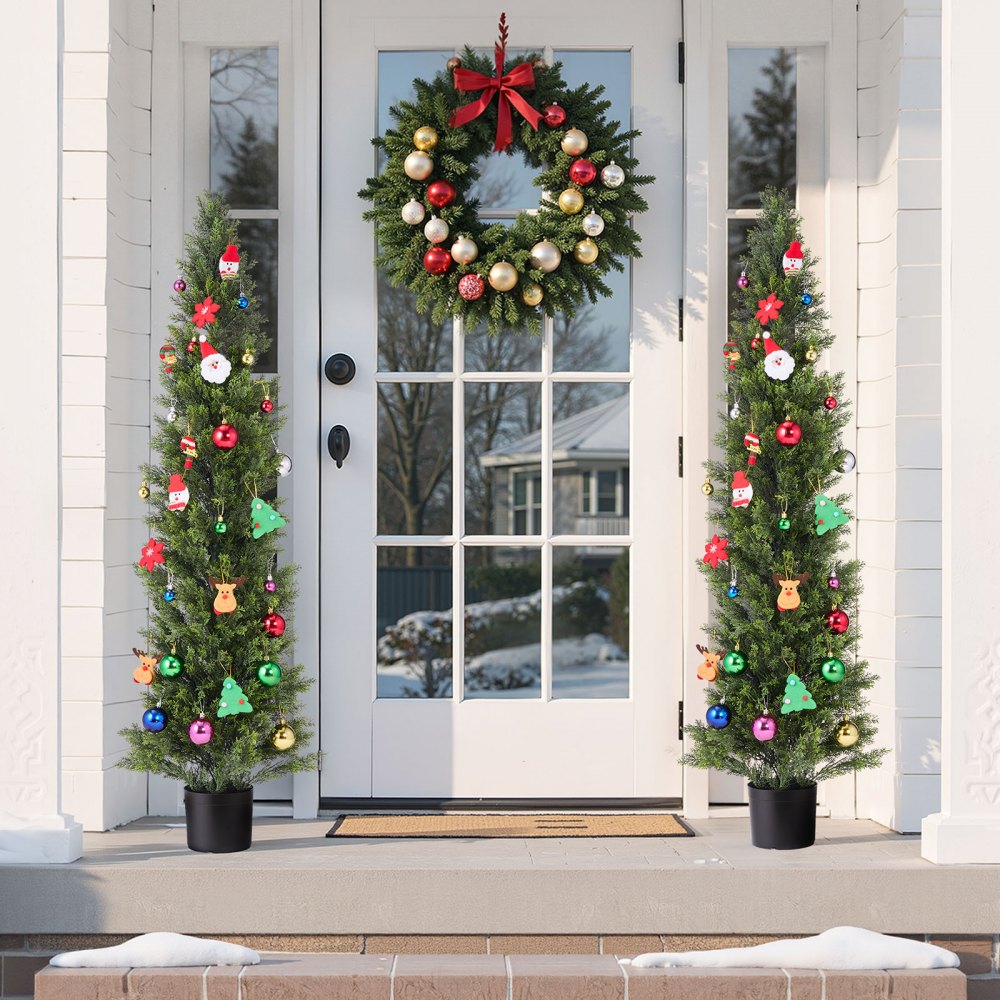 VEVOR Artificial Topiary Cedar Trees, 60 inch 2 Set Faux Pine Shrubs Plants, Fake Silk Tree Look Real, Easy Assembly
