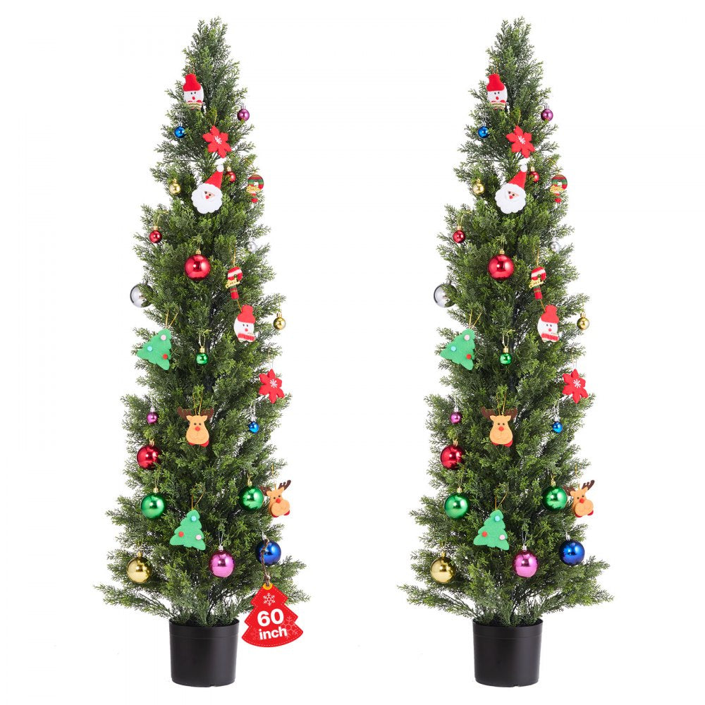 VEVOR Artificial Topiary Cedar Trees, 60 inch 2 Set Faux Pine Shrubs Plants, Fake Silk Tree Look Real, Easy Assembly