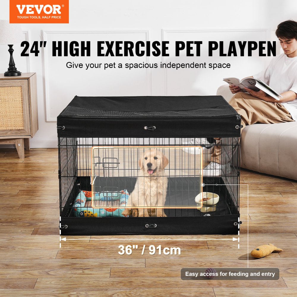 VEVOR Dog Playpen, 4 Pcs 24 x 36 in Panels Foldable Metal Pet Exercise Pen, Dog Fence Indoor and Outdoor Pen with Door