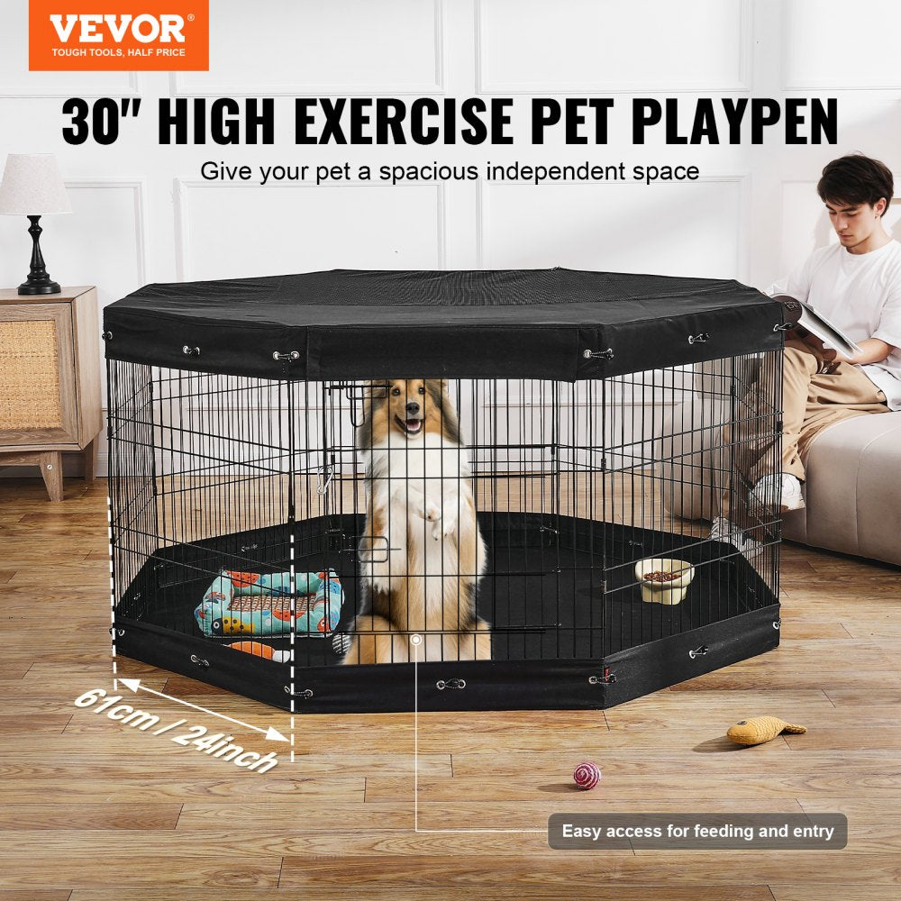 VEVOR Dog Playpen, 8 Pcs 30"H x 24"W Panels Foldable Metal Pet Exercise Pen, Dog Fence Indoor and Outdoor Pen with