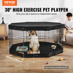 VEVOR Dog Playpen, 8 Pcs 30"H x 24"W Panels Foldable Metal Pet Exercise Pen, Dog Fence Indoor and Outdoor Pen with