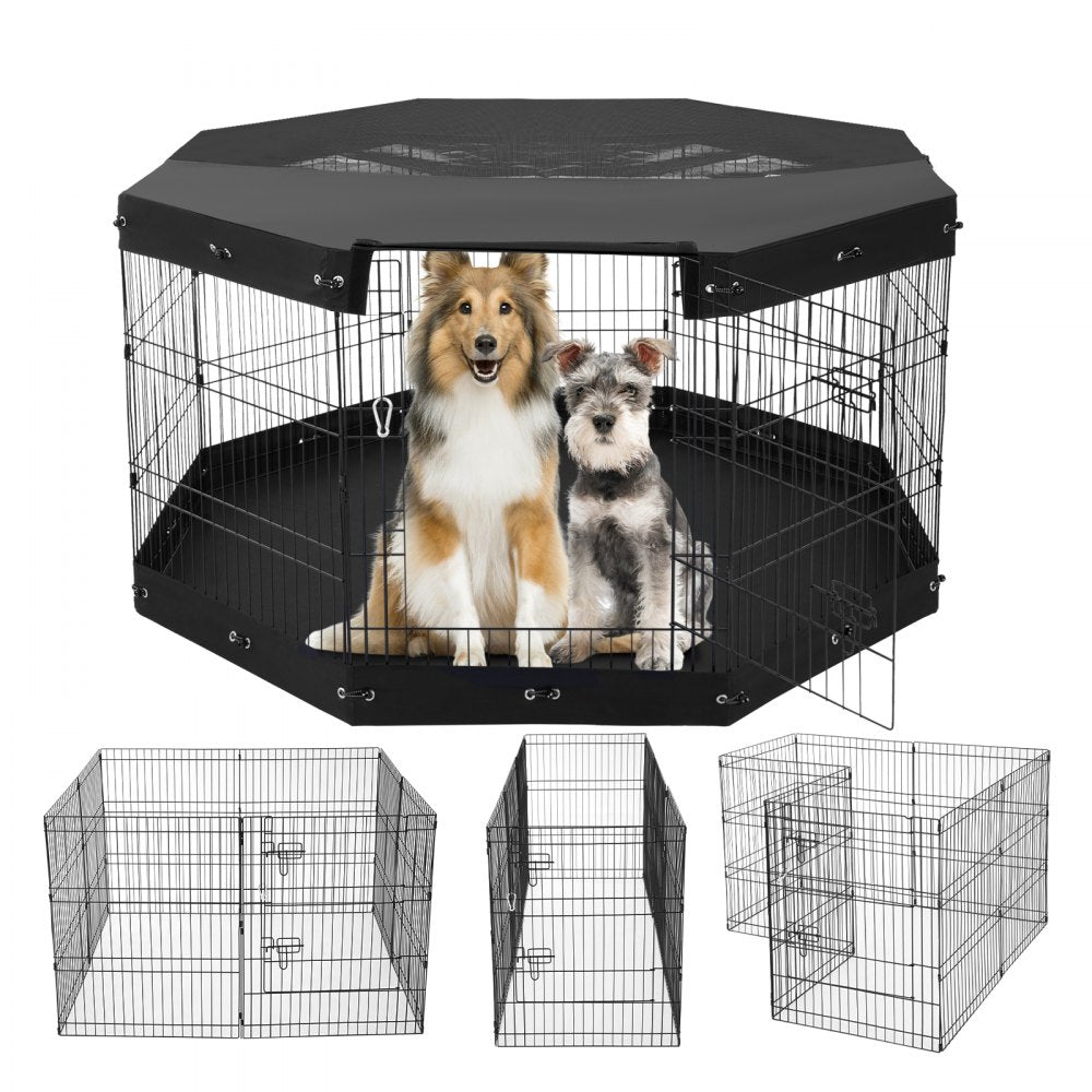 VEVOR Dog Playpen, 8 Pcs 30"H x 24"W Panels Foldable Metal Pet Exercise Pen, Dog Fence Indoor and Outdoor Pen with