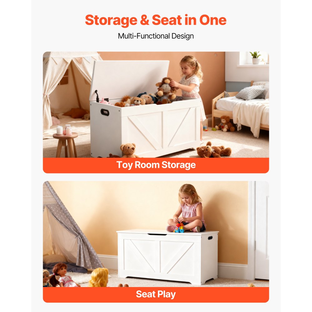 VEVOR Kids Storage Bench, Wooden Toy Box Chest, Large Storage Cabinet with Safety Hinge, Toddlers Storage Bench for