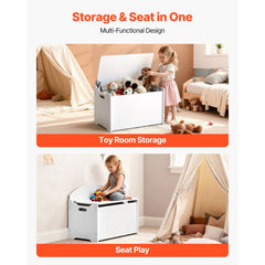 VEVOR Kids Storage Bench, Wooden Toy Box Chest with Backrest, Large Storage Cabinet with Safety Hinge, Toddlers Storage