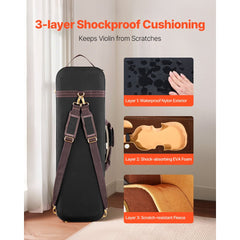 VEVOR 4/4 Full Size Violin Case, Built-in Hygrometer, Lightweight Portable Travel Carrying Bag, with Plush Lining