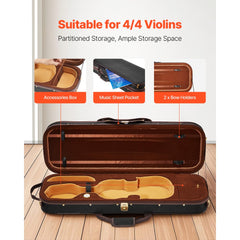 VEVOR 4/4 Full Size Violin Case, Built-in Hygrometer, Lightweight Portable Travel Carrying Bag, with Plush Lining