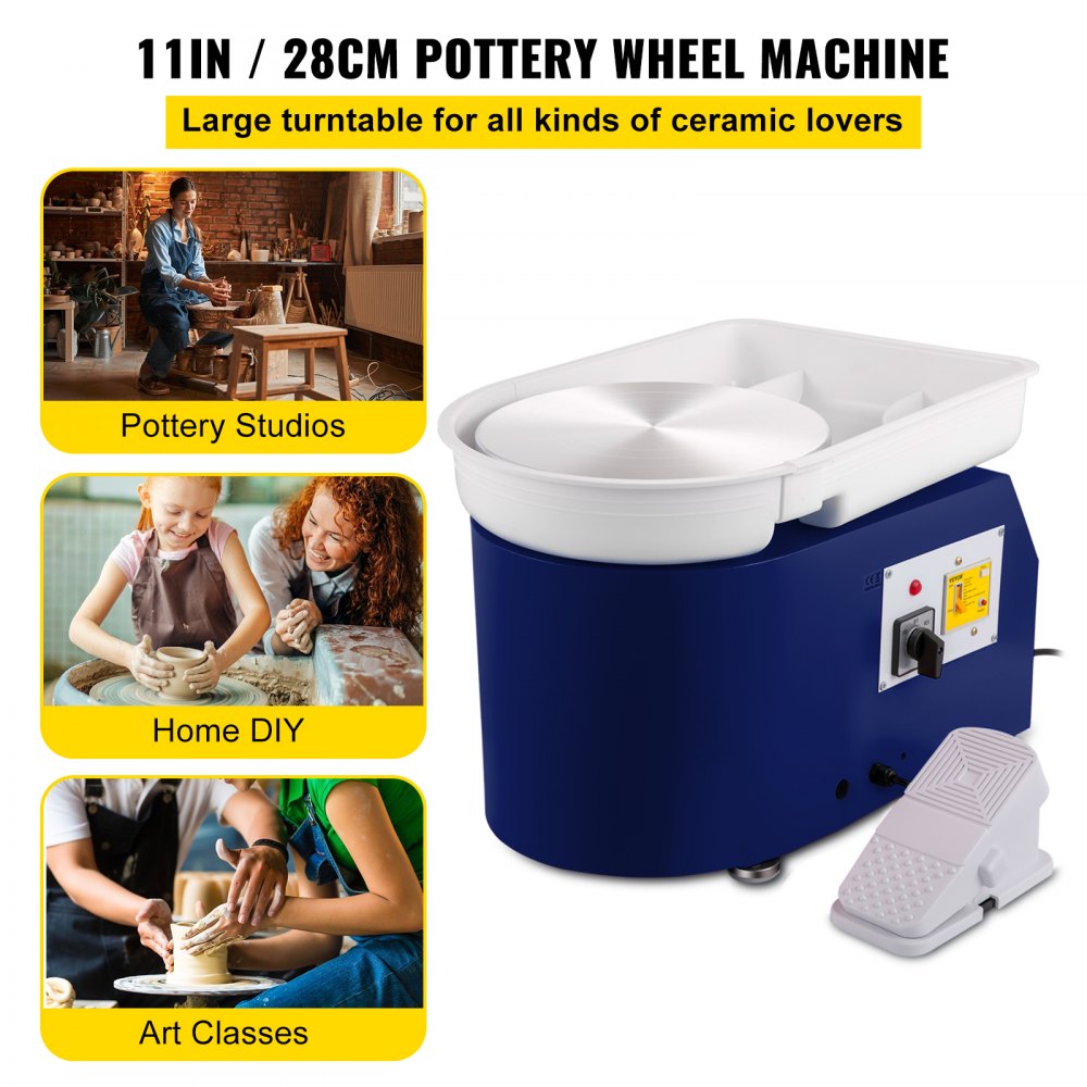 VEVOR Pottery Wheel 28cm Pottery Forming Machine with Detachable Basin Foot Pedal Control 350W Art Craft DIY Clay Tool