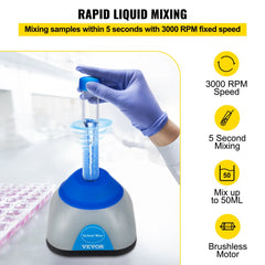 VEVOR Vortex Mixer, 3000rpm Mini Vortex Mixer Shaker, Touch Function Scientific Lab Vortex Shaker, Mix Up to 50ml, 6mm