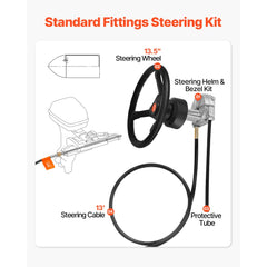 VEVOR Outboard Steering System 13' Outboard Rotary Steering System 13 Feet Boat Steering Cable with 13" Wheel Durable