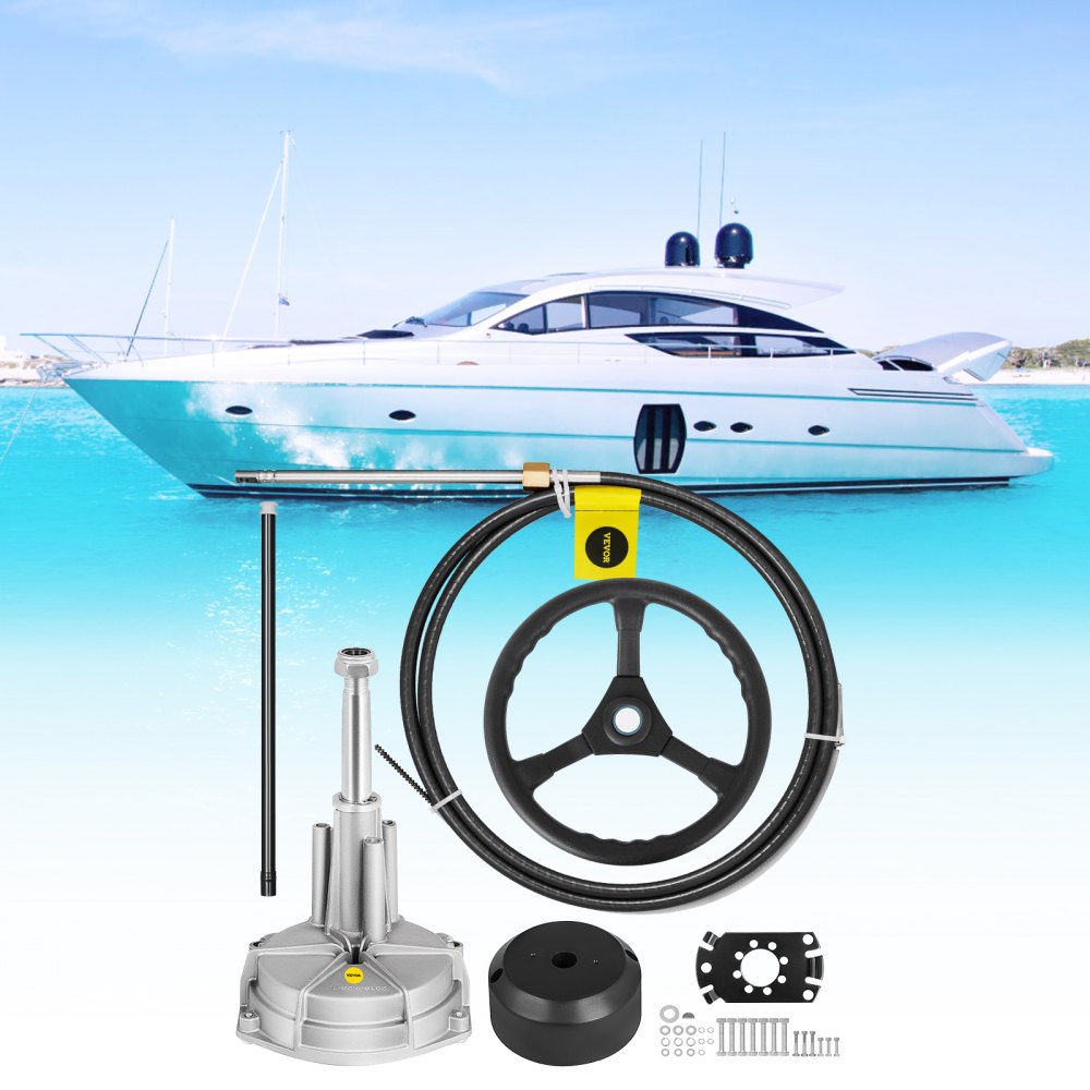 VEVOR Outboard Steering System 13' Outboard Rotary Steering System 13 Feet Boat Steering Cable with 13" Wheel Durable