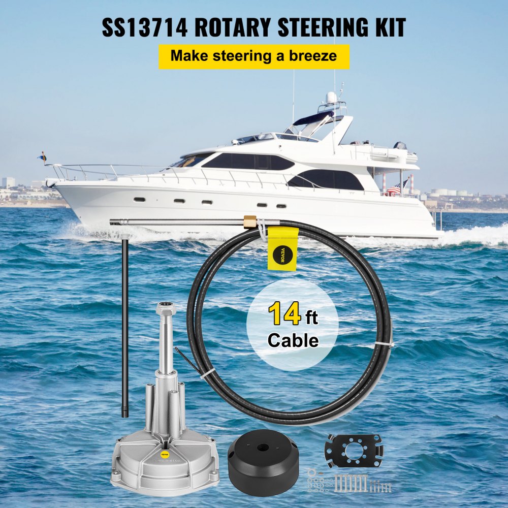 VEVOR Boat Steering System, Outboard Steering Kit with Boat Steering Control Cable 14' Steering Cable Marine Steering