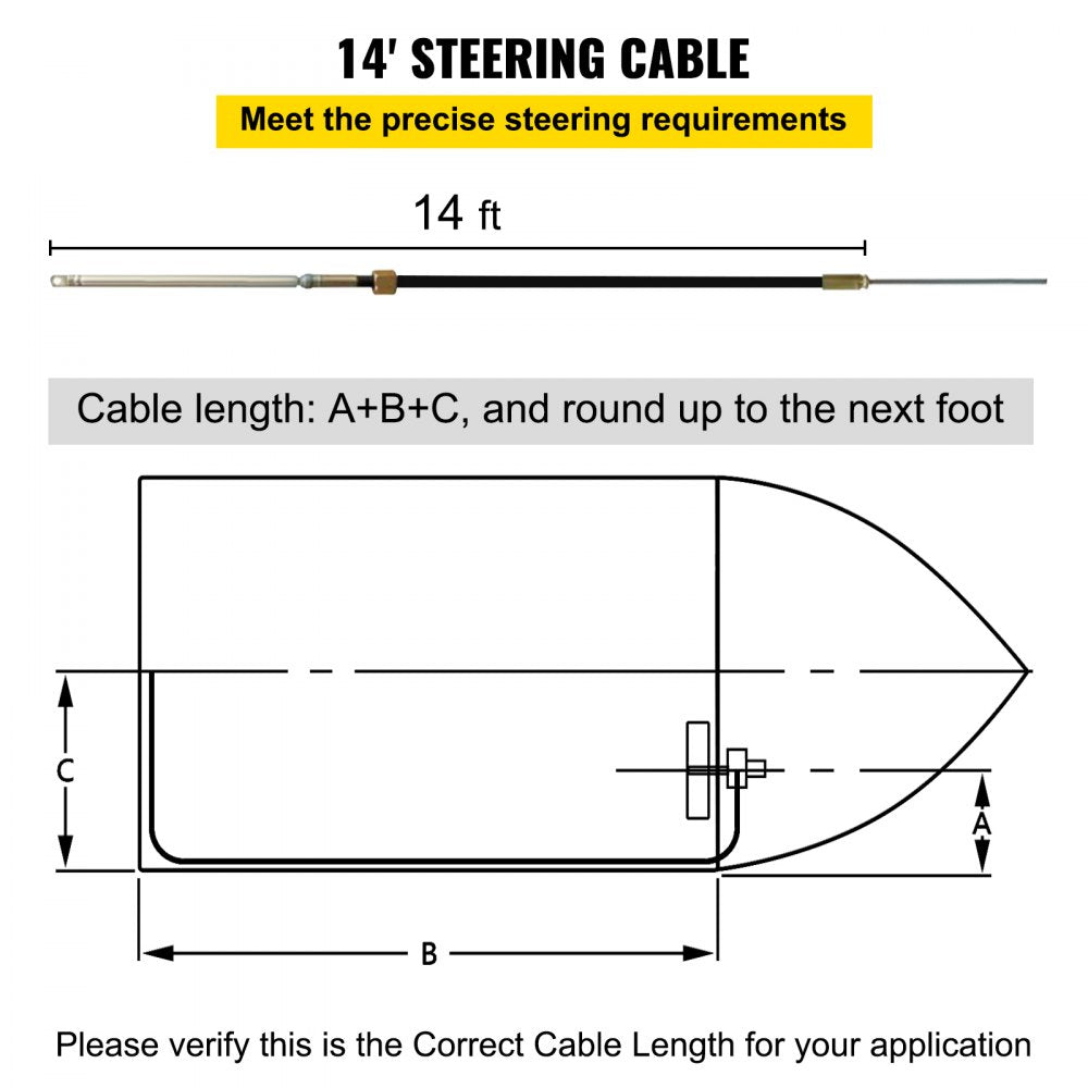 VEVOR Boat Steering System, Outboard Steering Kit with Boat Steering Control Cable 14' Steering Cable Marine Steering
