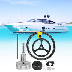 VEVOR Outboard Steering System 16' Outboard Steering Kit 16 Feet Boat Steering Cable with 13" Wheel Durable Marine