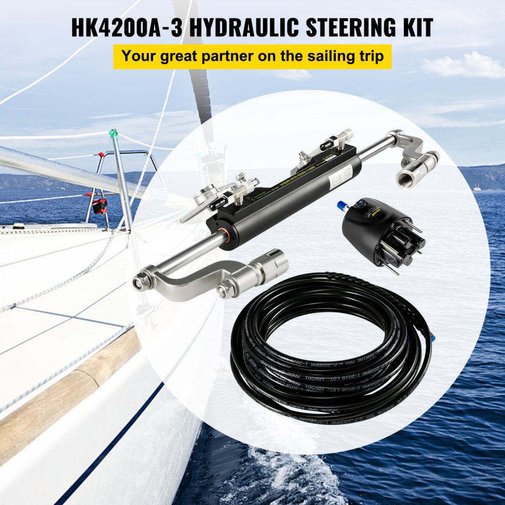 VEVOR Hydraulic Steering Kit, 300HP Hydraulic Steering Compact Cylinder, Hydraulic Outboard Steering Kit with Helm Pump