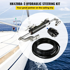 VEVOR Hydraulic Steering Kit, 300HP Hydraulic Steering Compact Cylinder, Hydraulic Outboard Steering Kit with Helm Pump