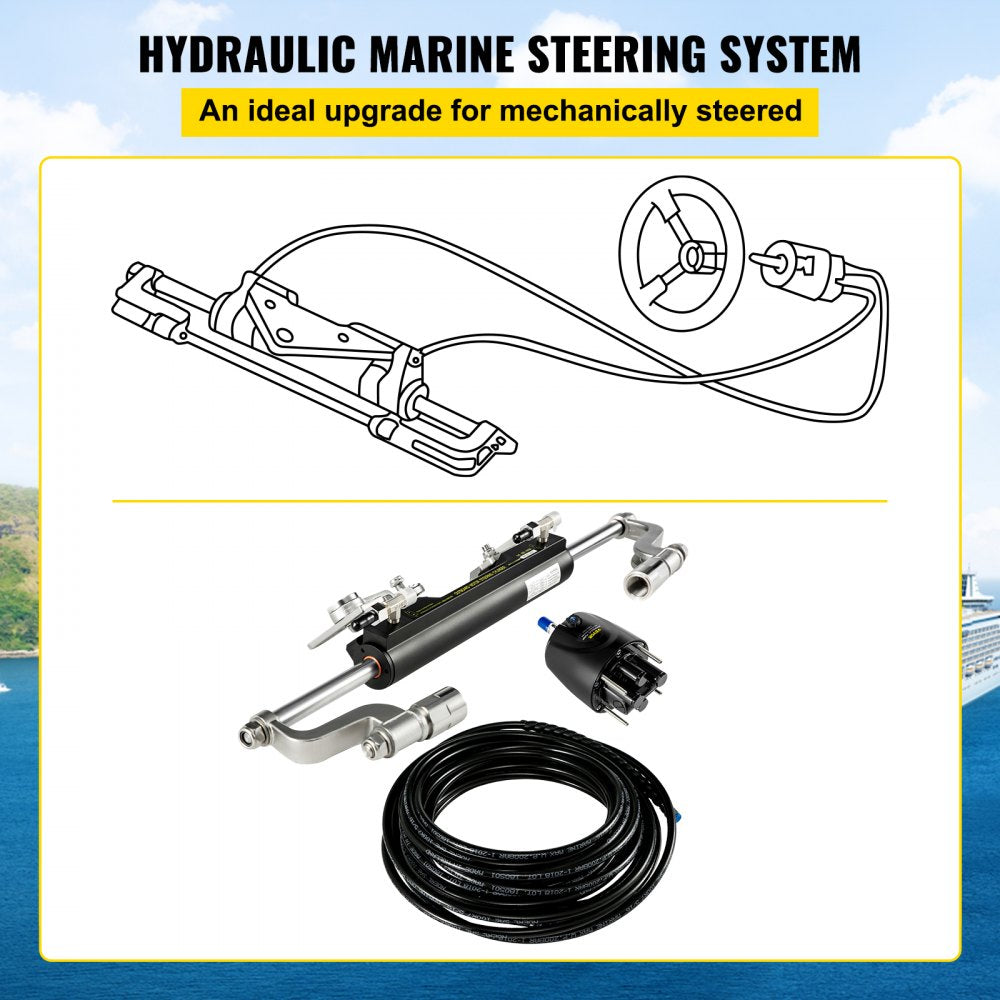 VEVOR Hydraulic Steering Kit, 300HP Hydraulic Steering Compact Cylinder, Hydraulic Outboard Steering Kit with Helm Pump