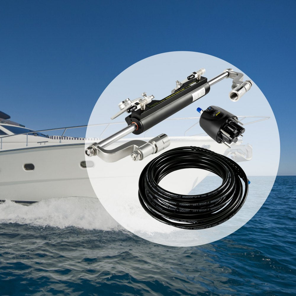 VEVOR Hydraulic Steering Kit, 300HP Hydraulic Steering Compact Cylinder, Hydraulic Outboard Steering Kit with Helm Pump