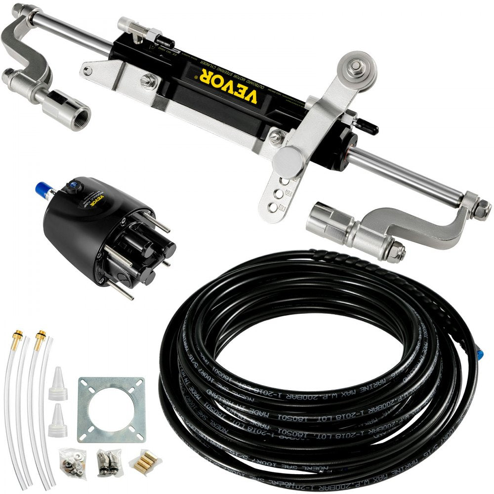 VEVOR Hydraulic Steering Kit, 300HP Hydraulic Steering Compact Cylinder, Hydraulic Outboard Steering Kit with Helm Pump