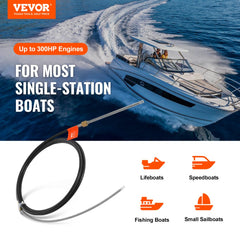 VEVOR Boat Steering Cable, 17 Feet Outboard Marine Rotary Steering Cable, 1/2 Ton High Tensile Strength, Replacement