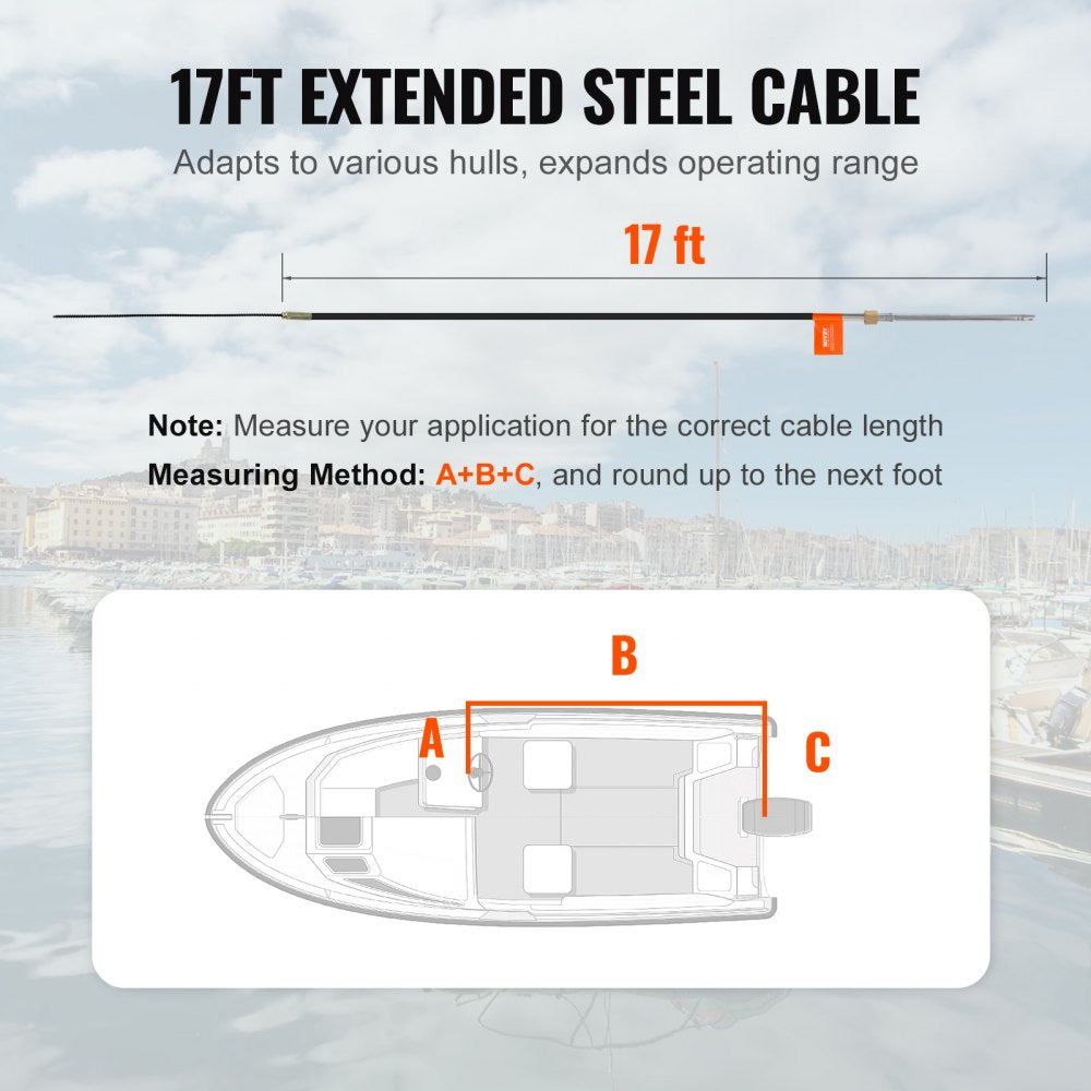 VEVOR Boat Steering Cable, 17 Feet Outboard Marine Rotary Steering Cable, 1/2 Ton High Tensile Strength, Replacement