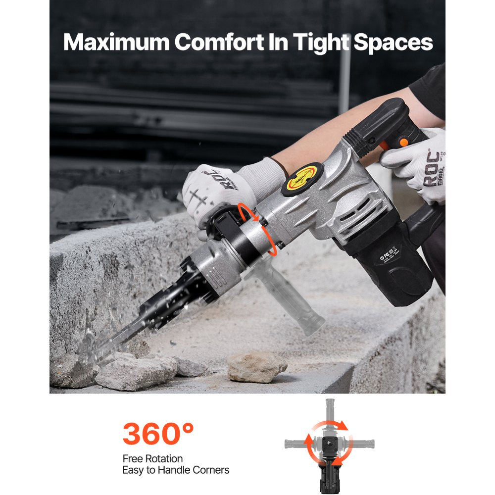 VEVOR Demolition Jack Hammer, 1400W Electric Jackhammer Heavy Duty, 2pcs Chisels Bits Chipping with Case, 2900 BPM