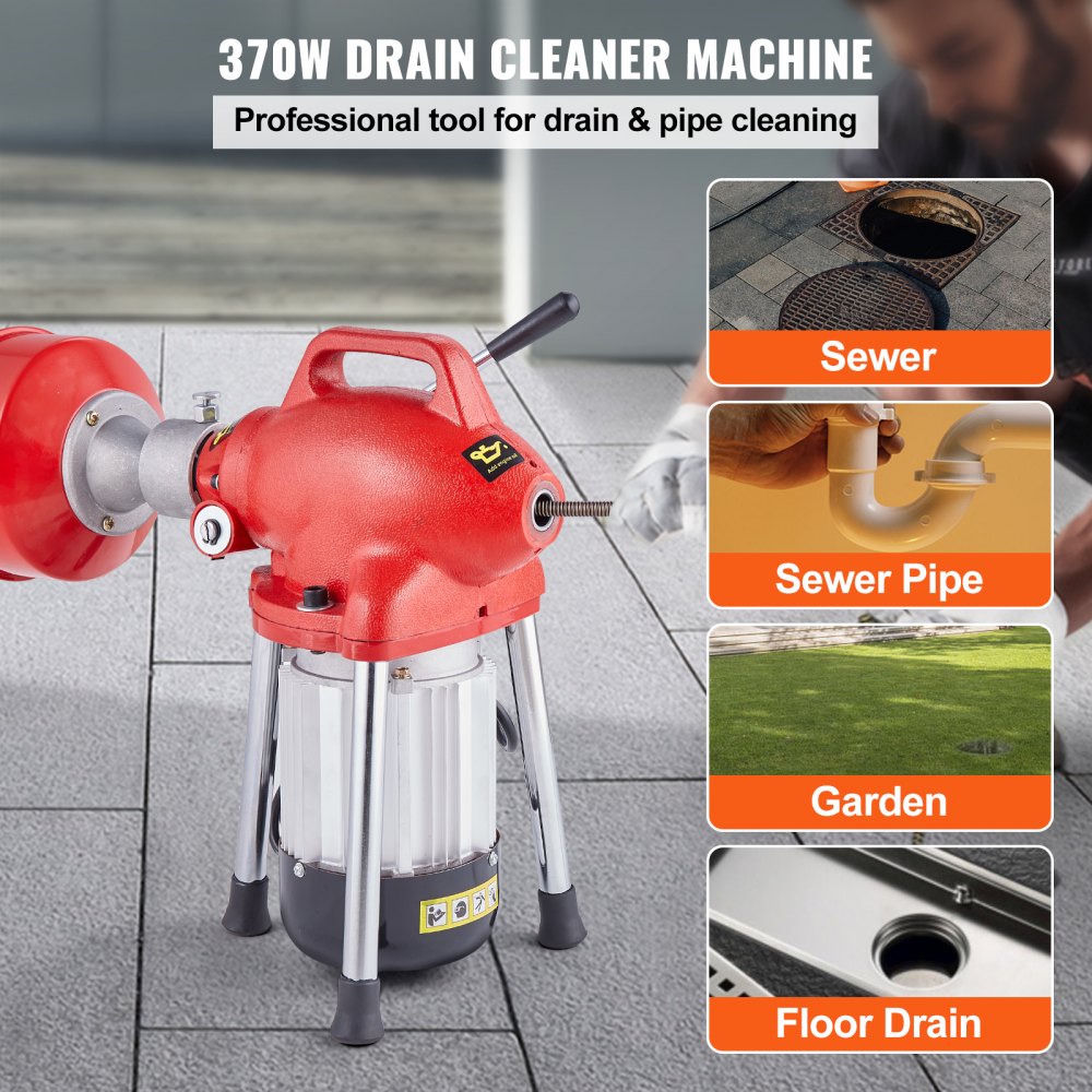 VEVOR Drain Cleaner Machine 120FT x 5/8 Inch, 370W Electric Sewer Snake Auger Manual Feed - with 2 Sectional Steel