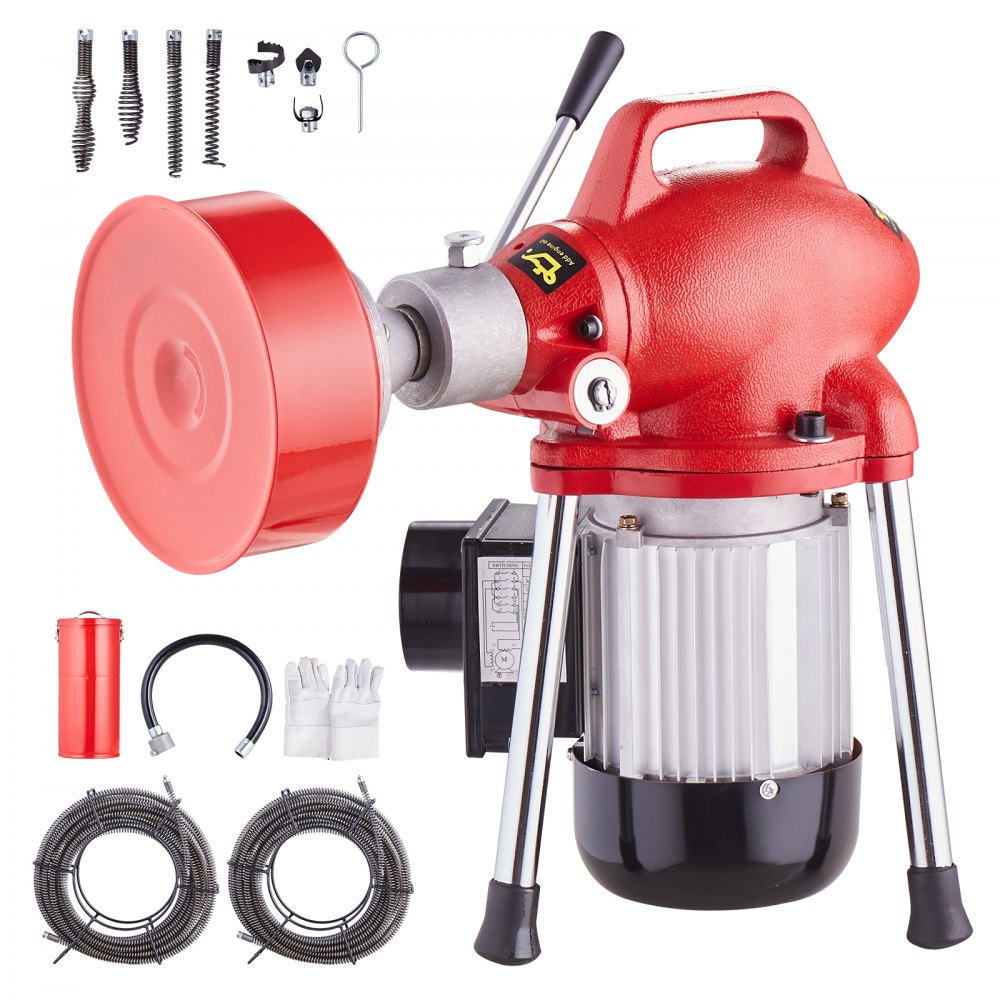 VEVOR Drain Cleaner Machine 120FT x 5/8 Inch, 370W Electric Sewer Snake Auger Manual Feed - with 2 Sectional Steel