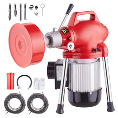 VEVOR Drain Cleaner Machine 120FT x 5/8 Inch, 370W Electric Sewer Snake Auger Manual Feed - with 2 Sectional Steel
