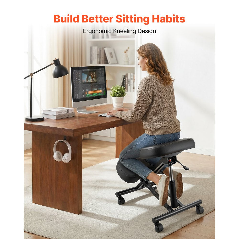 VEVOR Ergonomic Kneeling Chair with Wheels, Mobile X-Shaped Posture Knee Chair with Adjustable Height & Thick Foam