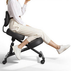 VEVOR Ergonomic Kneeling Chair with Backrest & Wheels, Mobile X-Shaped Posture Knee Chair with Adjustable Height &