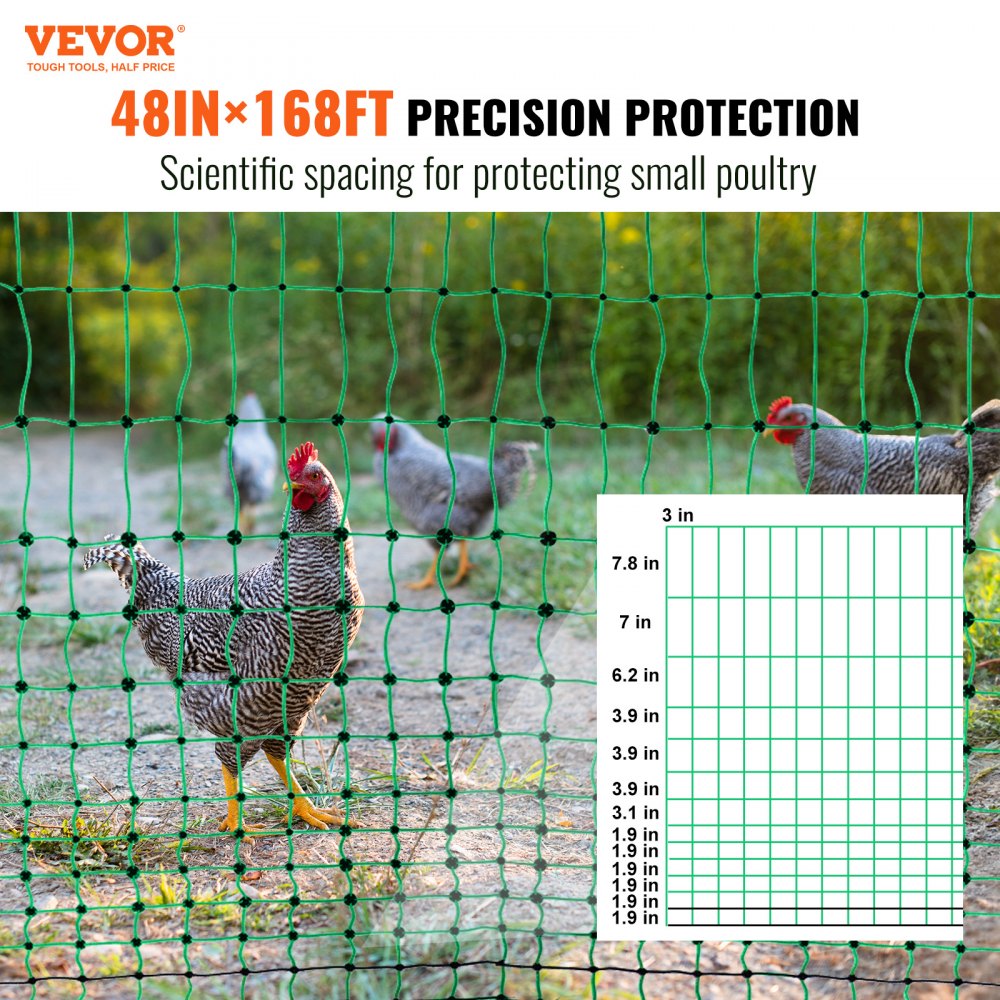 VEVOR Electric Fence Netting, 48" H x 168' L, PE Net Fencing Kit with Posts & Double-Spiked Stakes, Utility Portable