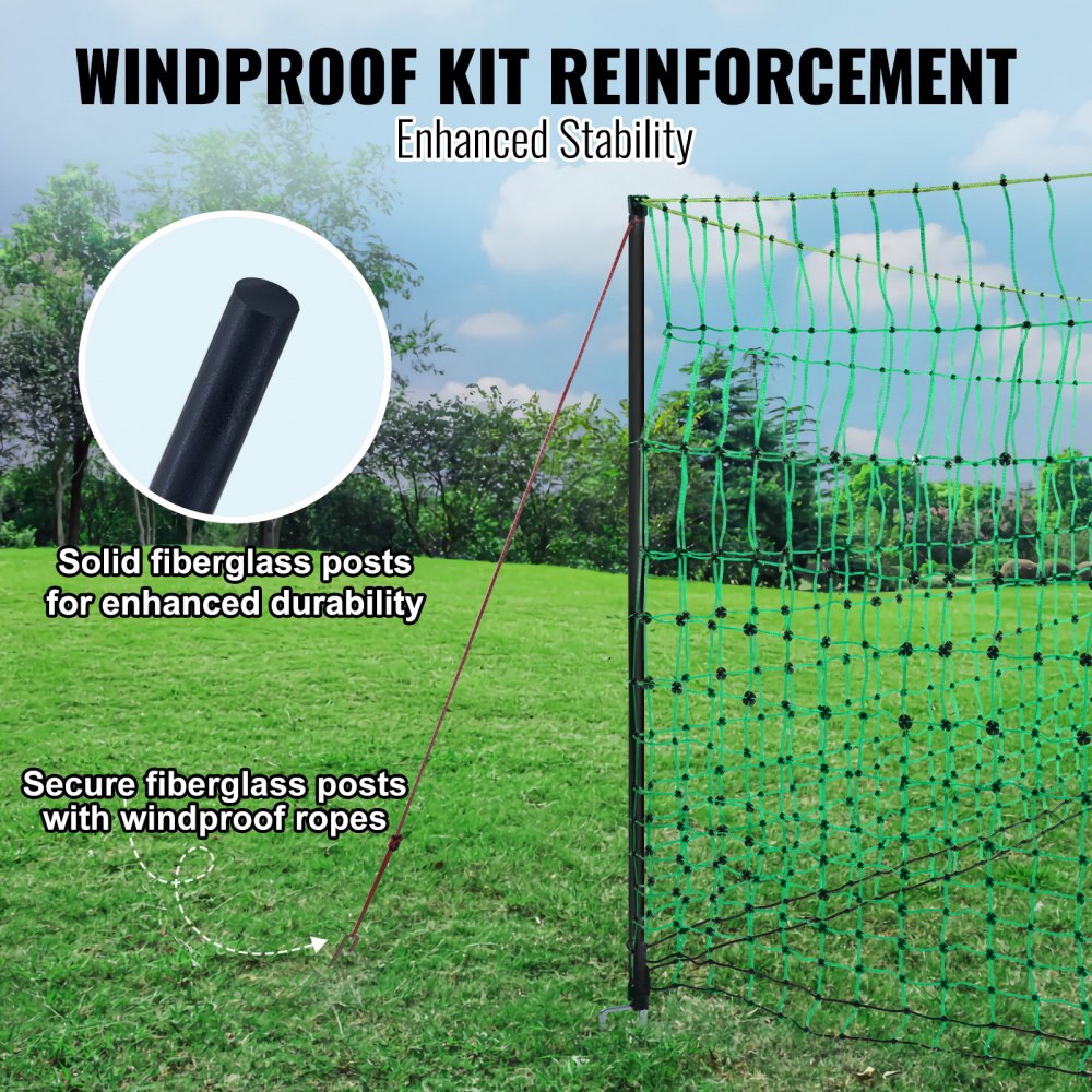 VEVOR Electric Fence Netting, 48" H x 168' L, PE Net Fencing Kit with Posts & Double-Spiked Stakes, Utility Portable