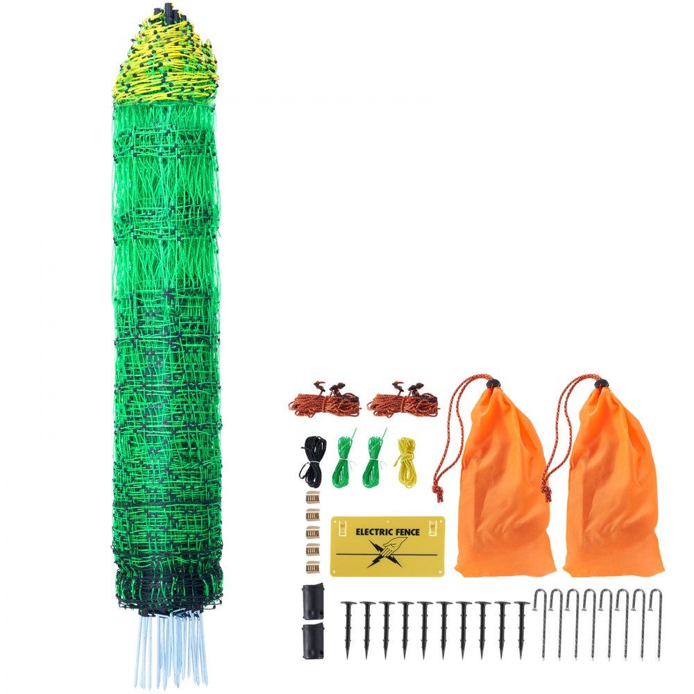 VEVOR Electric Fence Netting, 48" H x 168' L, PE Net Fencing Kit with Posts & Double-Spiked Stakes, Utility Portable