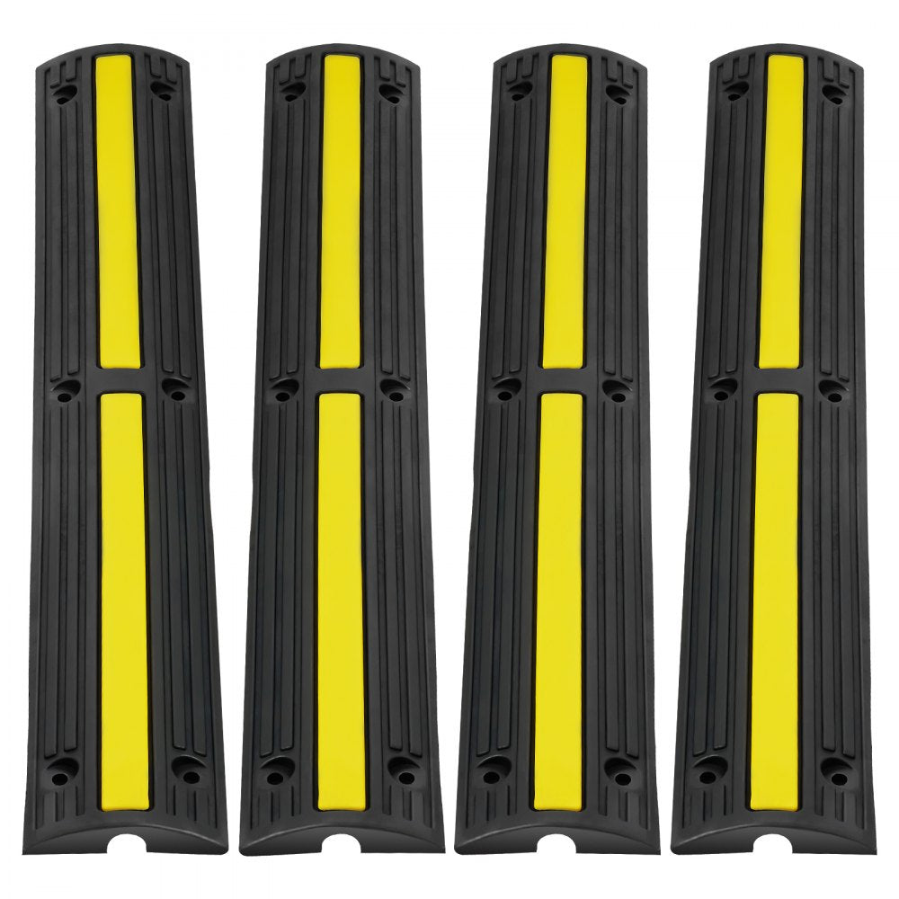 VEVOR 3.28 ft Cable Protector Ramp, 4 Pack of 1 Channel, 18000 lbs/axle Capacity Heavy Duty Rubber Speed Bumps, Floor