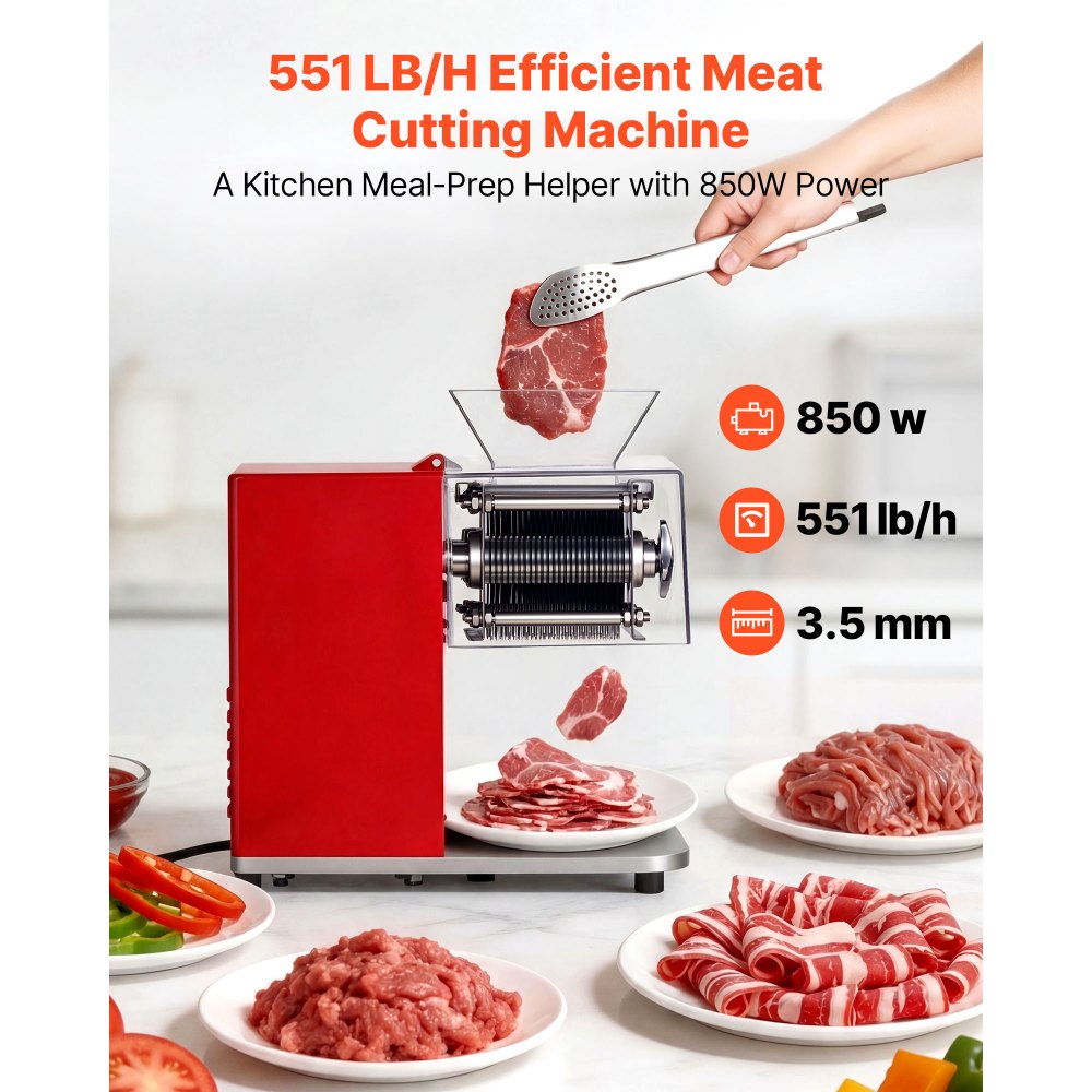 VEVOR Meat Cutting Machine, 850W Commercial Slicer, 3.5mm Heavy Duty Stainless Steel Blade Shredder for Boneless Meat