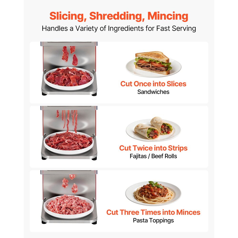 VEVOR Meat Cutting Machine, 850W Commercial Slicer, 3.5mm Heavy Duty Stainless Steel Blade Shredder for Boneless Meat