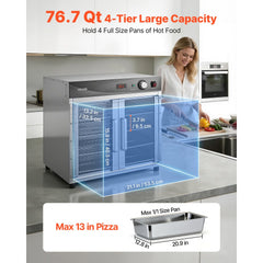 VEVOR Electric Hot Box Food Warmer, 4-Tier Commercial Warming Cabinet with Water Tray, Glass Door and Adjustable