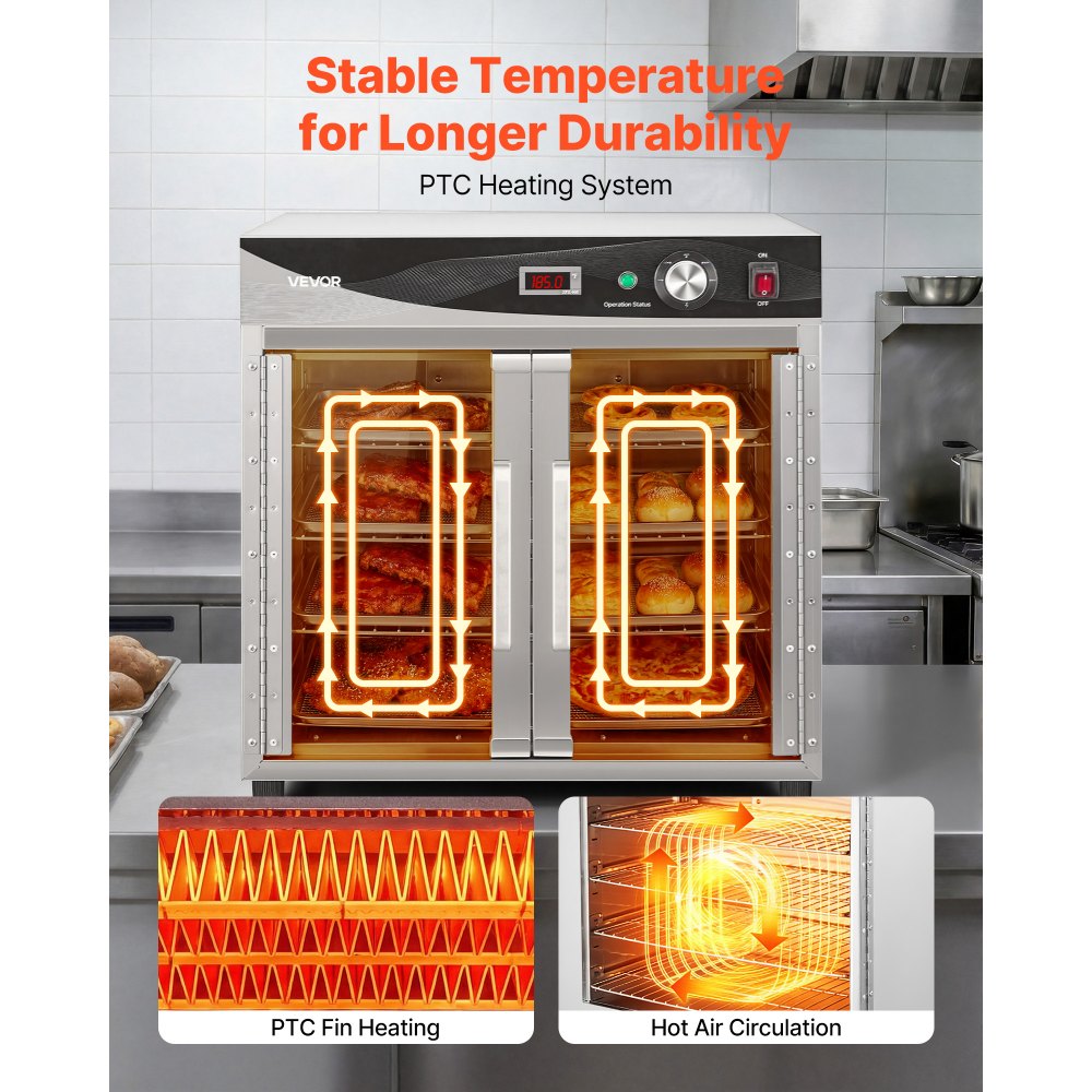VEVOR Electric Hot Box Food Warmer, 4-Tier Commercial Warming Cabinet with Water Tray, Glass Door and Adjustable