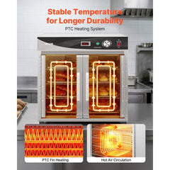 VEVOR Electric Hot Box Food Warmer, 4-Tier Commercial Warming Cabinet with Water Tray, Glass Door and Adjustable