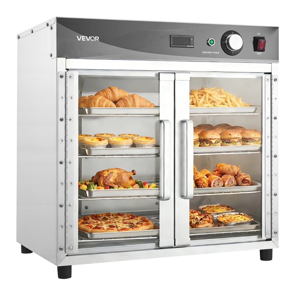 VEVOR Electric Hot Box Food Warmer, 4-Tier Commercial Warming Cabinet with Water Tray, Glass Door and Adjustable