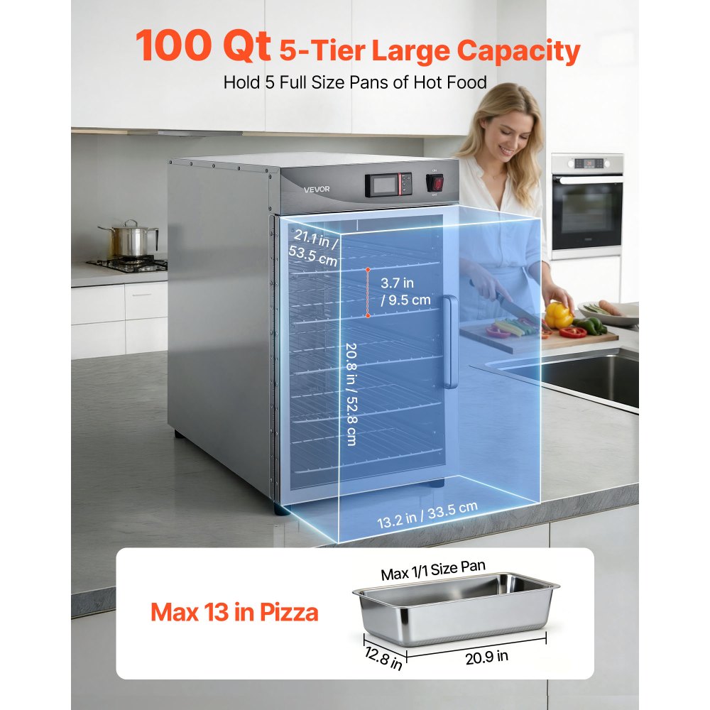 VEVOR Electric Hot Box Food Warmer, 5-Tier Commercial Warming Cabinet with Water Tray, Single-Door and Adjustable
